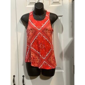 So Favorite Tank Top‎ XS Red Orange Paisley Print Sleeveless Casual